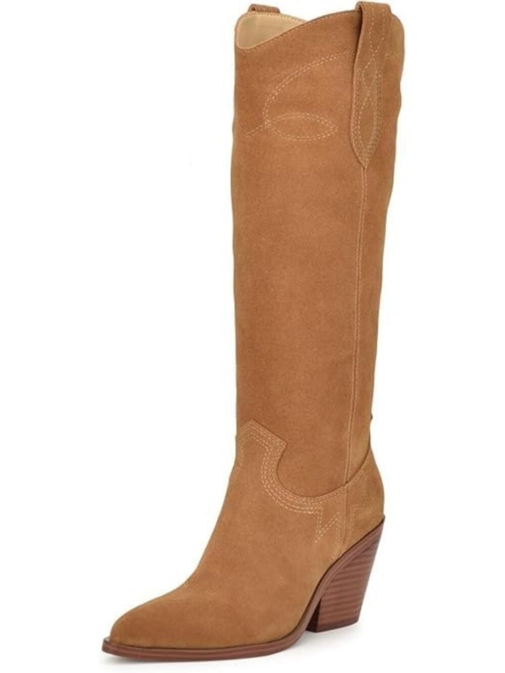 Knee High Cowgirl Boots for Women - Western Suede, Pointed Toe, Block Heel